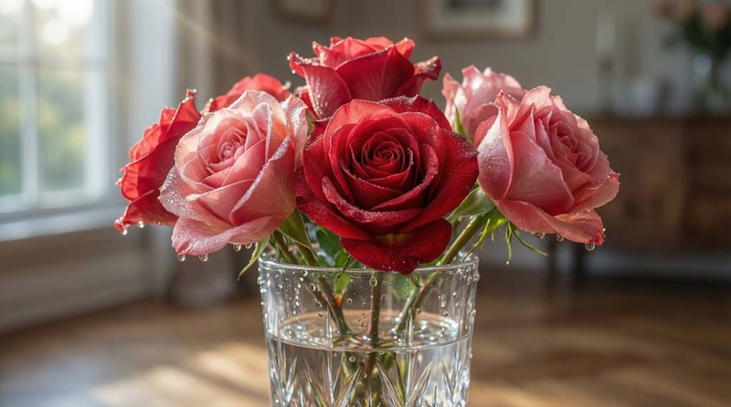 Розы в стеклянной вазе